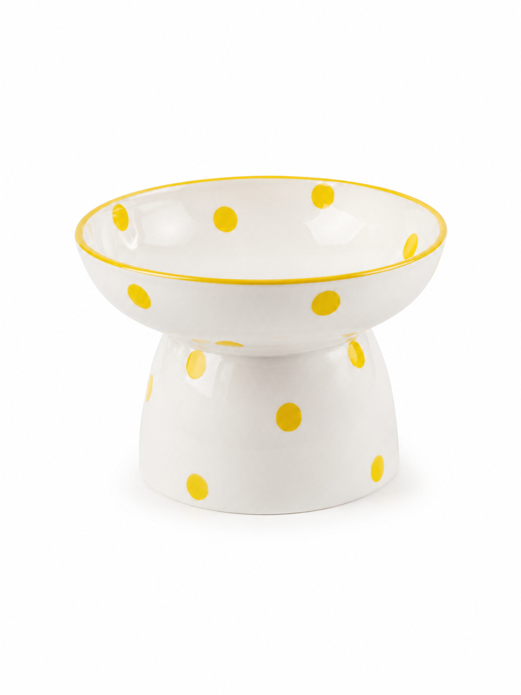 Plato Elevado de Porcelana para Perros – Amarillo con Lunares